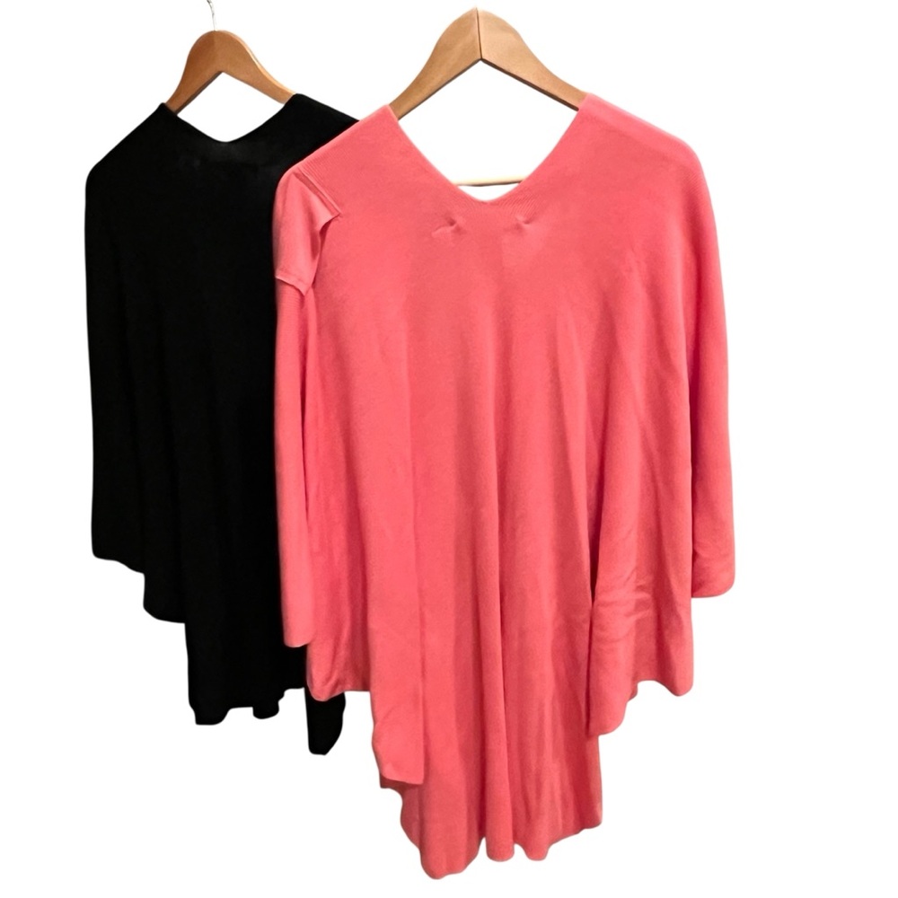 Soft Surroundings Set of 2 Stassi Sweater Cotton Shawl Wraps - Coral and Black - Picture 2 of 7